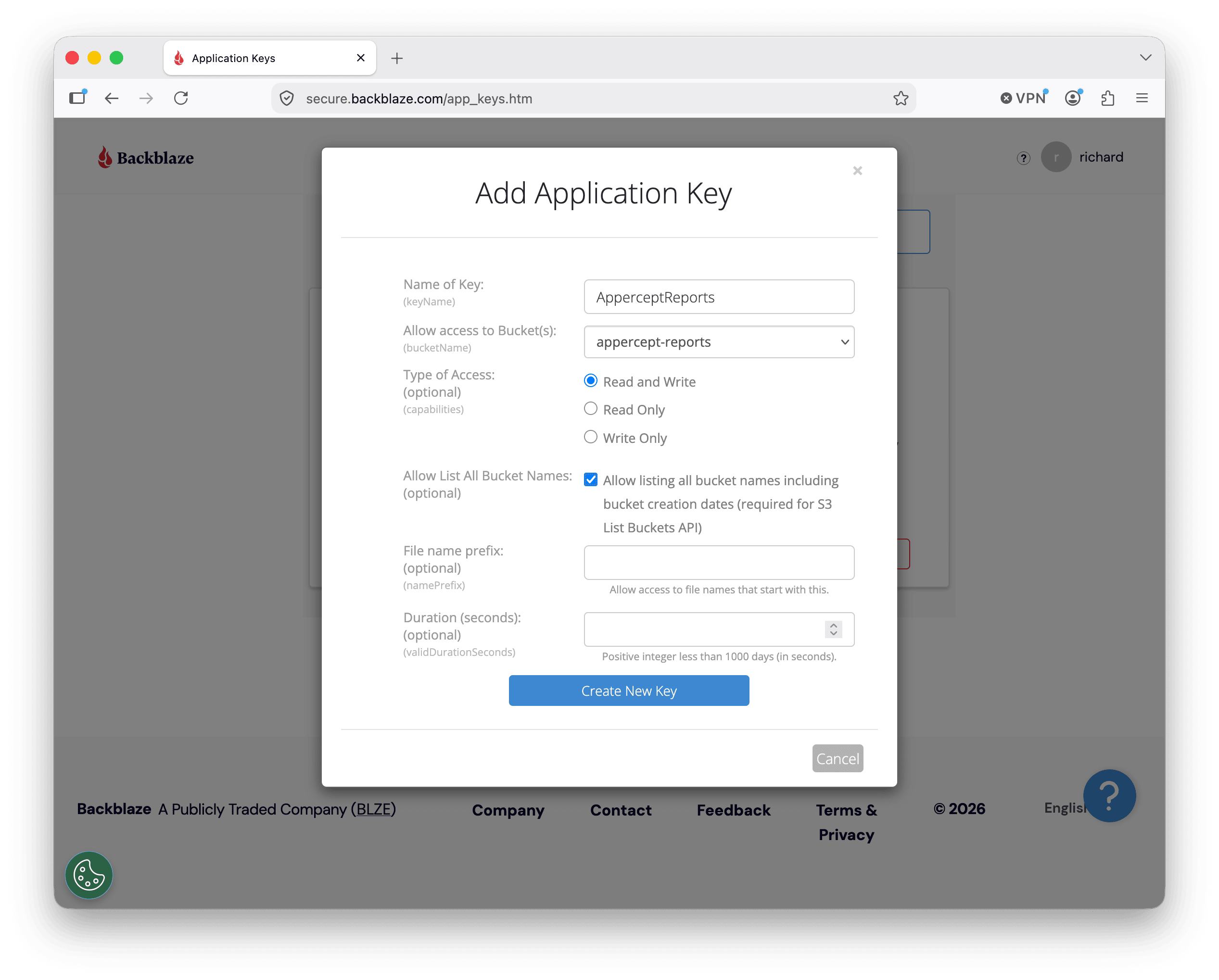 Add Application Key