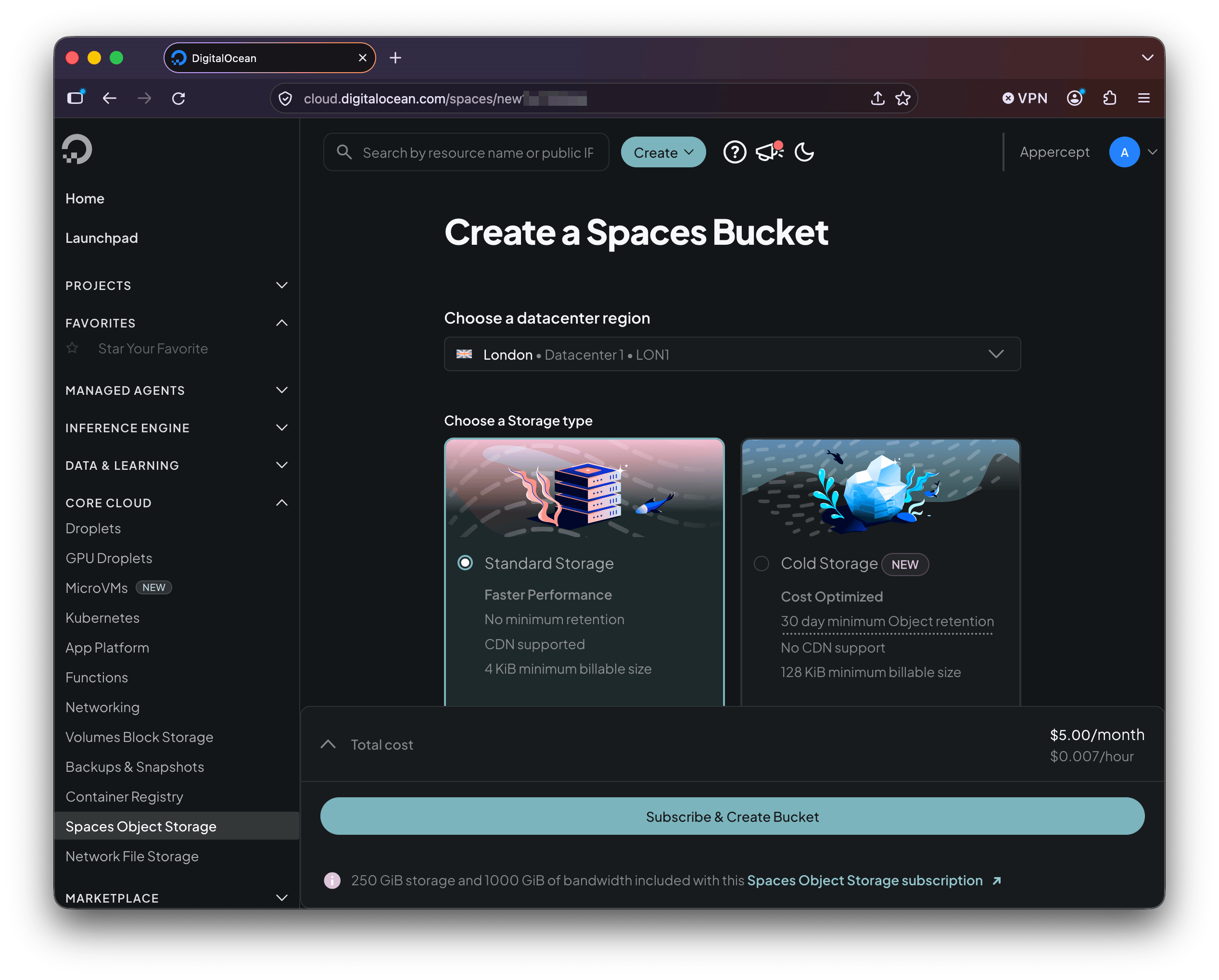 Create a Spaces Bucket